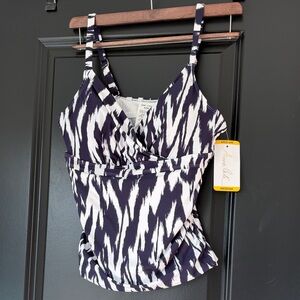 Anne Cole Black and White V-Neck Bikini Top